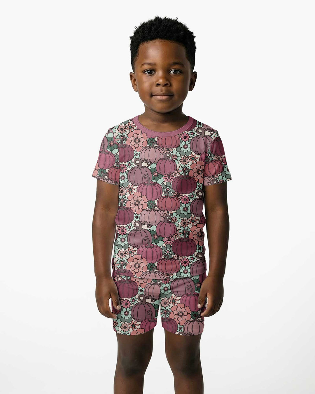 Retro Floral Pumpkin Patch Bamboo Two Piece Short Sleeve Shorts Pajama Set