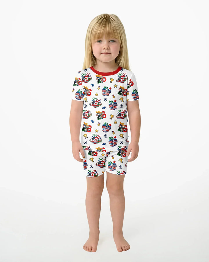 World Soccer North America 2026 Family Matching Bamboo Two Piece Short Sleeve Shorts Pajama Set