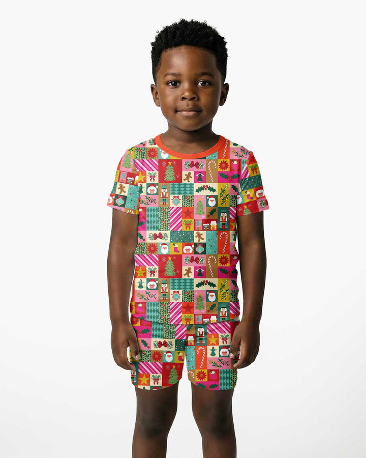 Maximalist Christmas Collage Bamboo Two Piece Short Sleeve Shorts Pajama Set