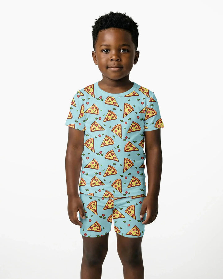 Pizza Doodle Bambus Zweiteiliges Kurzarm-Shorts-Pyjama-Set