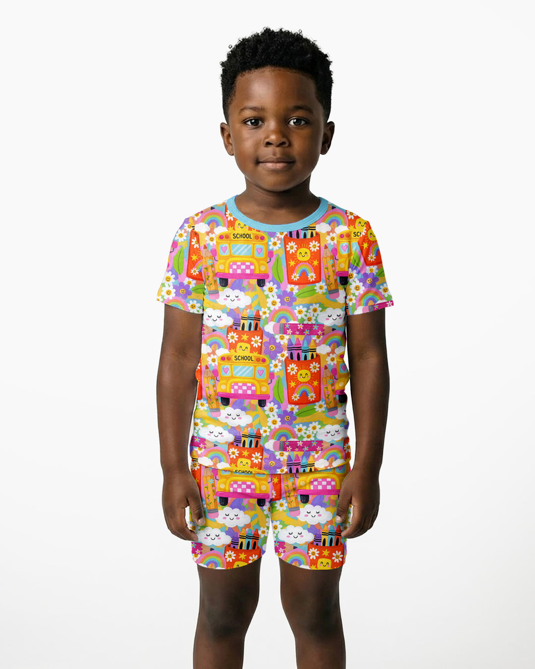 Retro Happy Classroom Bamboo Two Piece Short Sleeve Shorts Pajama Set
