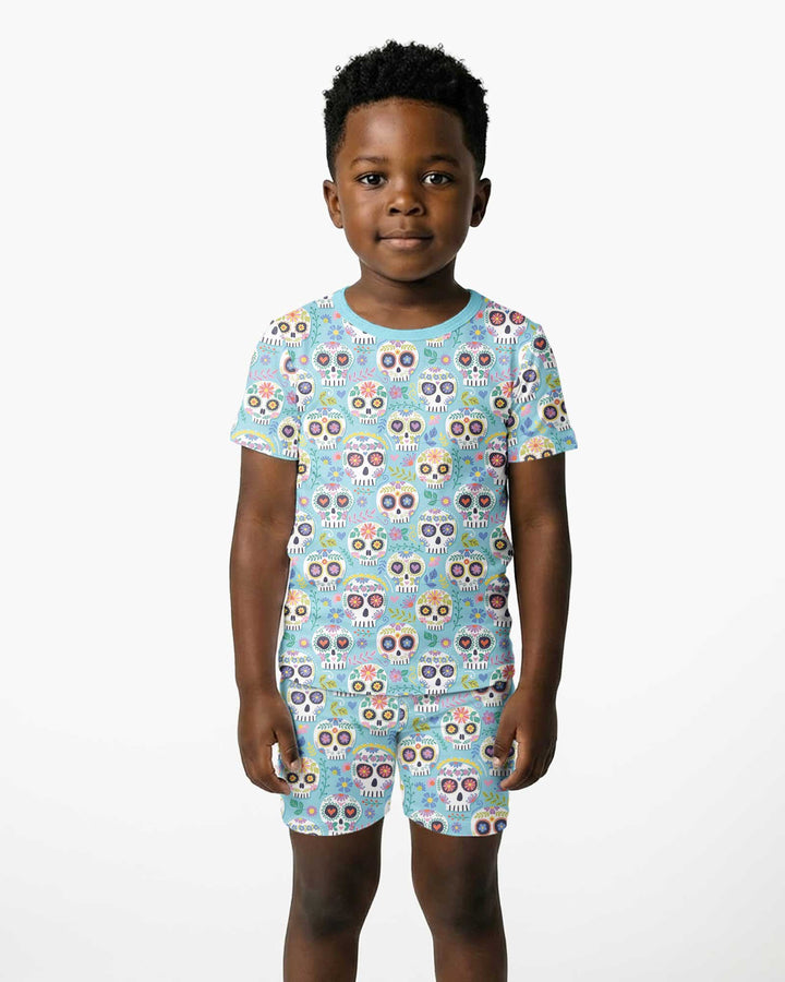 Floral Skull Bamboo Two Piece Short Sleeve Shorts Pajama Set
