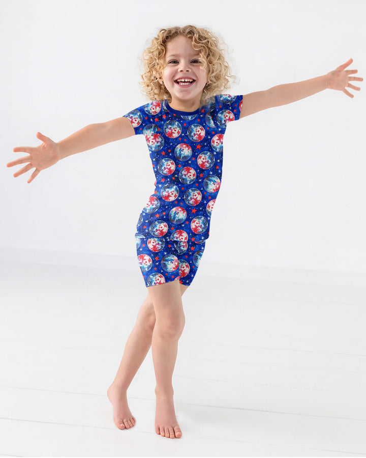 USA Disco Balls Bamboo Two Piece Short Sleeve Shorts Pajama Set