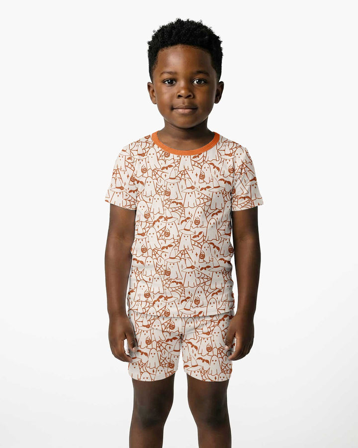 Boo Trick or Treat Ghosts Halloween Bamboo Two Piece Short Sleeve Shorts Pajama Set