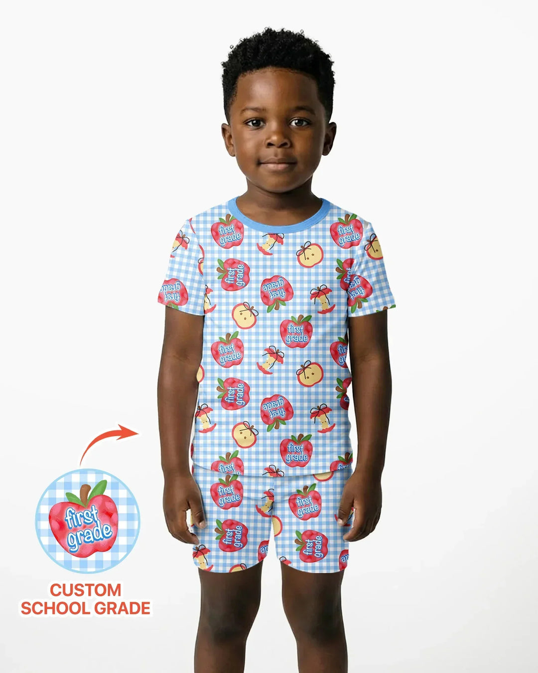 Custom School Grade Apple Days Bamboo Two Piece Short Sleeve Shorts Pajama Set