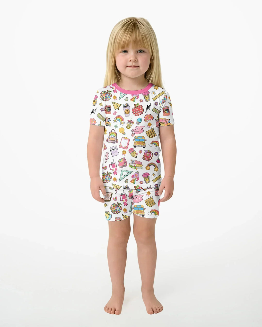 Preppy Back to School Bamboo Two Piece Short Sleeve Shorts Pajama Set