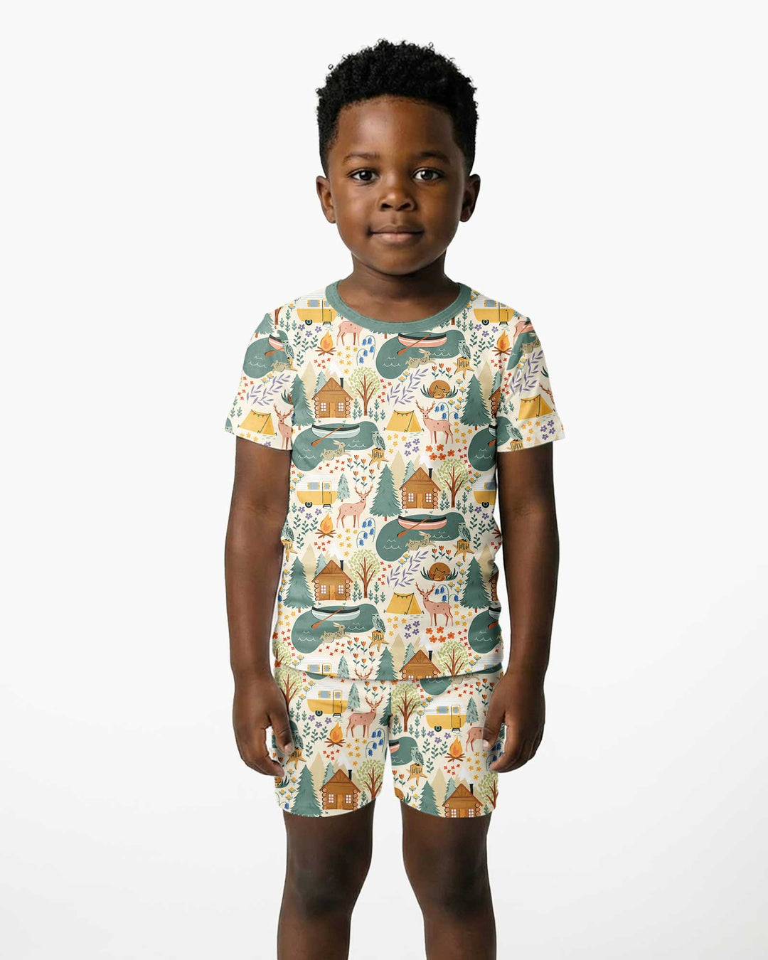 Lake View Camping Bamboo Two Piece Short Sleeve Shorts Pajama Set