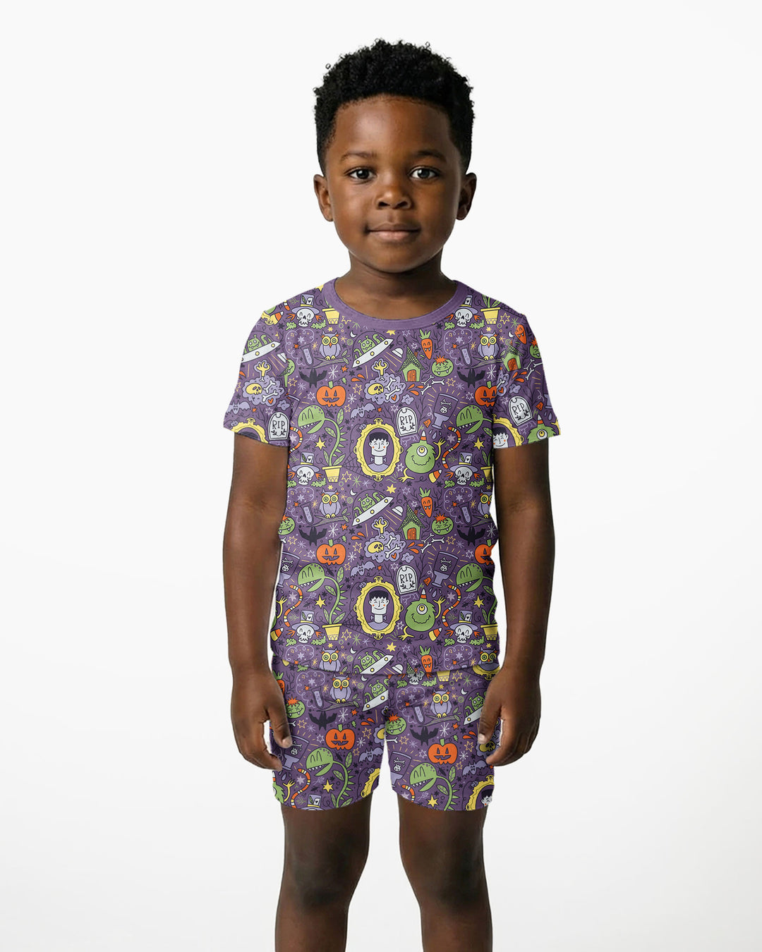 Halloween Monster Fun Bamboo Two Piece Short Sleeve Shorts Pajama Set