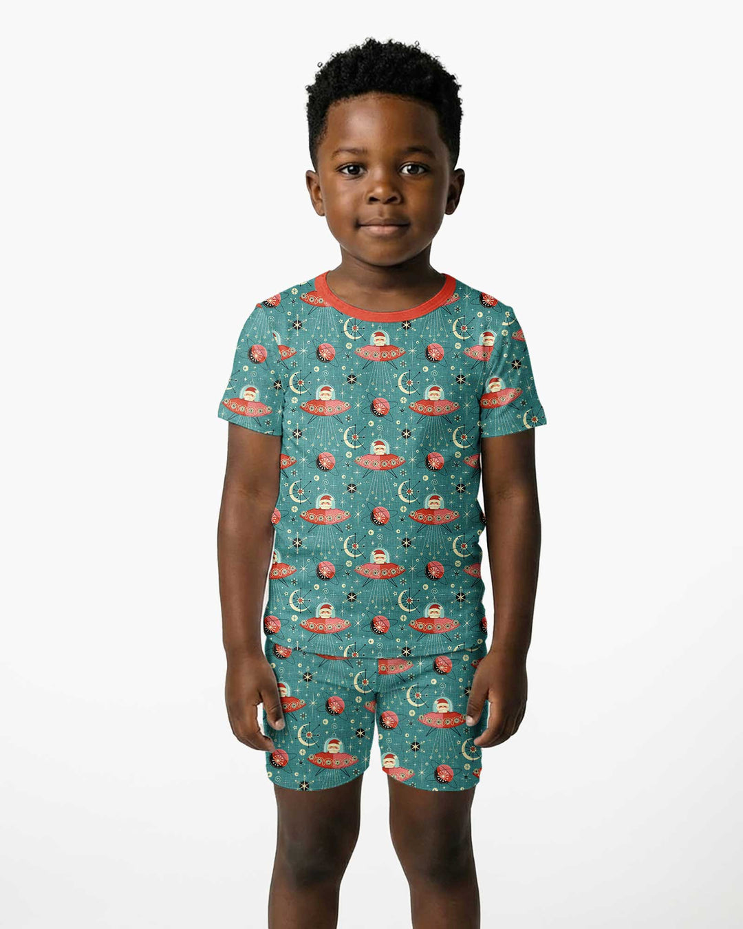 Atomic Santas in Space Bamboo Two Piece Short Sleeve Shorts Pajama Set
