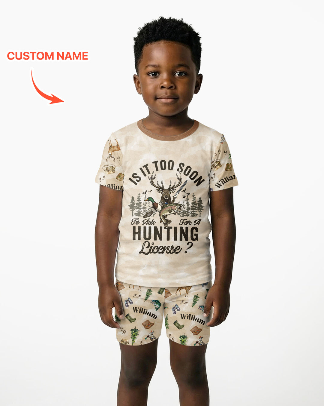 Personalized Funny Hunting Bamboo Two Piece Short Sleeve Shorts Pajama Set