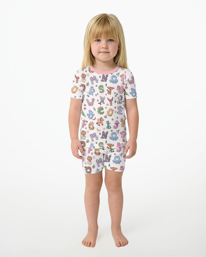 Animals Alphabet Bamboo Two Piece Short Sleeve Shorts Pajama Set