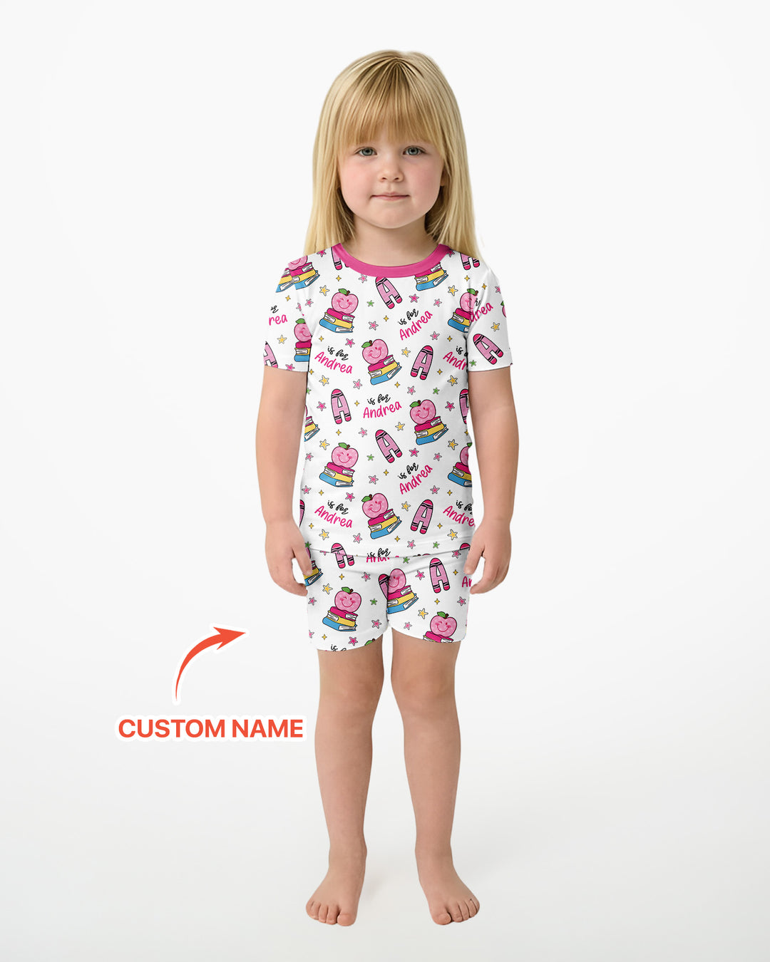Custom Name Crayon Alphabet Bamboo Two Piece Short Sleeve Shorts Pajama Set