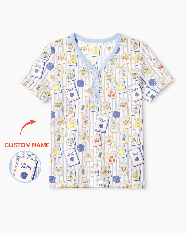 Coastal Mahjong Custom Name Mommy & Me Matching Bamboo Women Short Sleeve Short Pajama Set