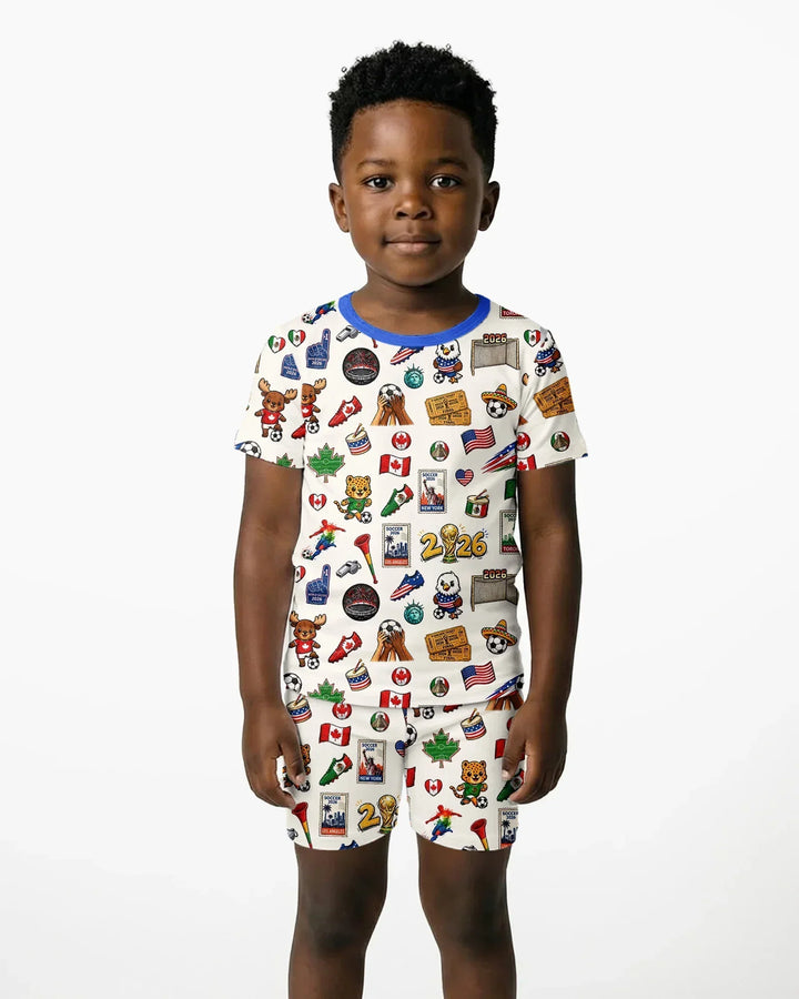 Soccer Cup 2026 Family Matching Bamboo Two Piece Short Sleeve Shorts Pajama Set