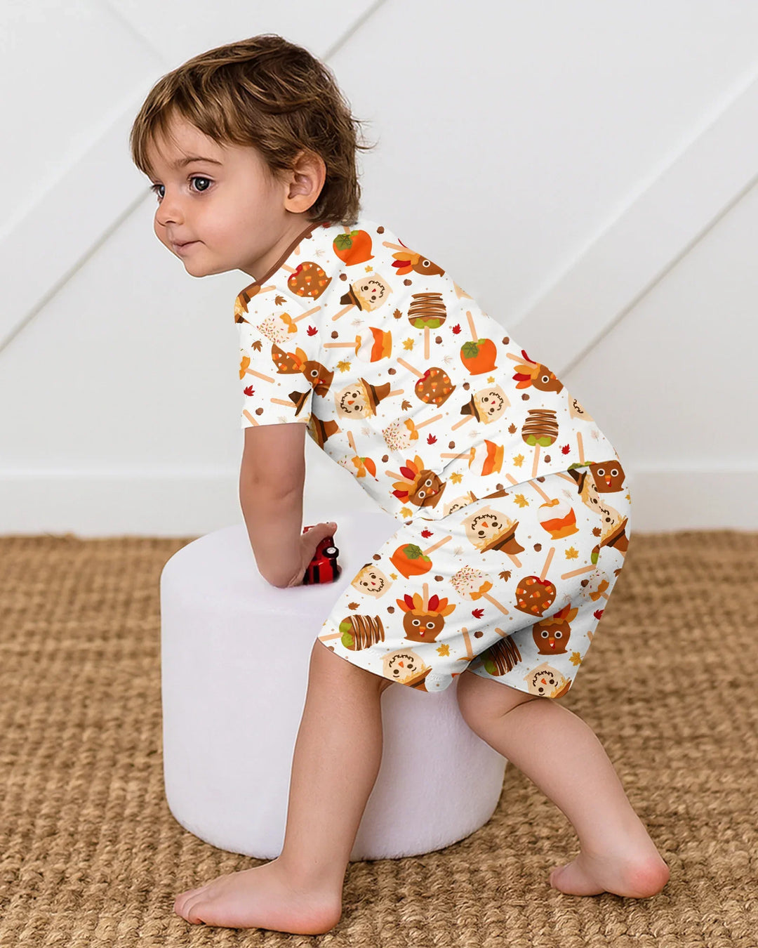 Fall Caramel Apple Family Matching Bamboo Two Piece Short Sleeve Shorts Pajama Set