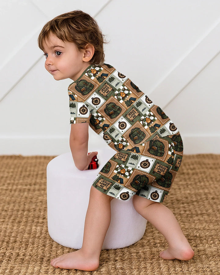 Camping Jesus Loves Me Bamboo Two Piece Short Sleeve Shorts Pajama Set