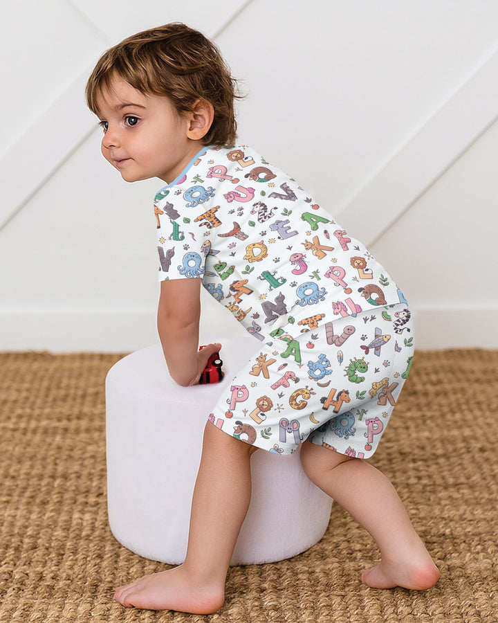 Animals Alphabet Bamboo Two Piece Short Sleeve Shorts Pajama Set