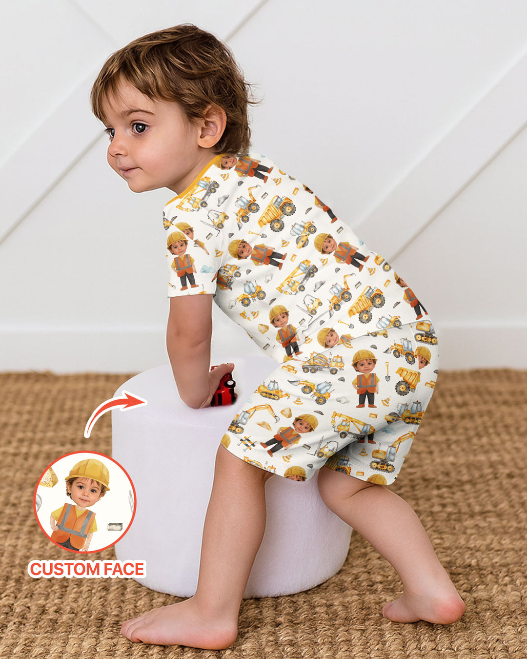 Custom Photo Little Builder Bamboo Two Piece Short Sleeve Shorts Pajama Set