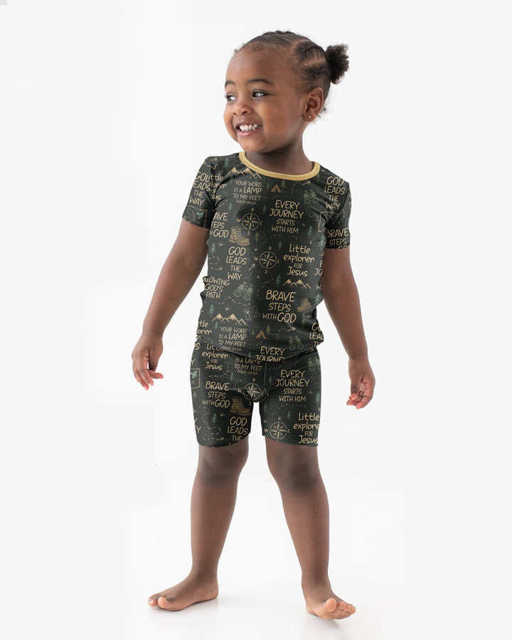 Little Explorer God Leads The Way Bamboo Two Piece Short Sleeve Shorts Pajama Set