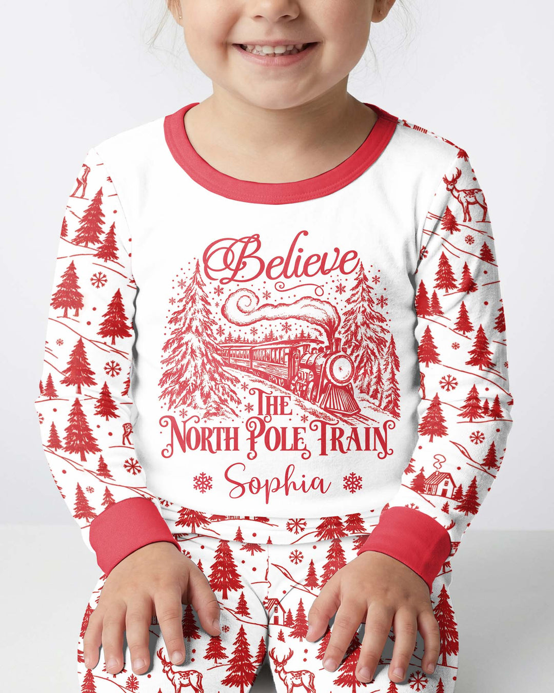 Custom Name North Pole Train Bamboo Two Piece Long Sleeve Pajama Set