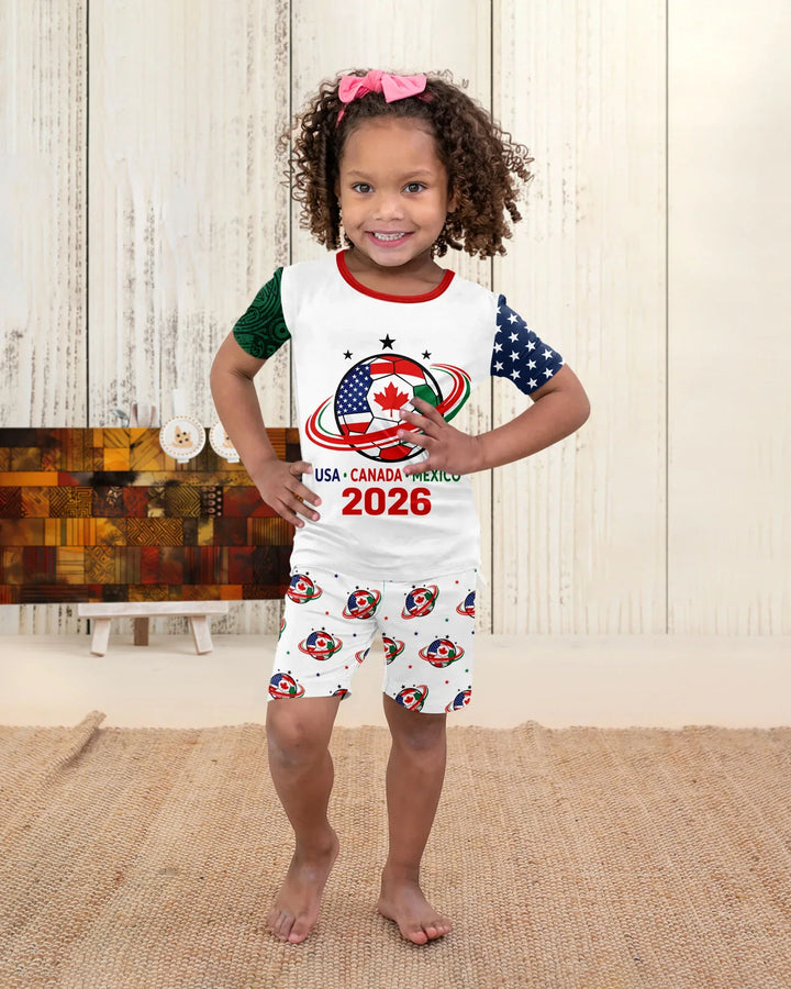 Soccer Cup USA Canada Mexico Bamboo Two Piece Short Sleeve Shorts Pajama Set