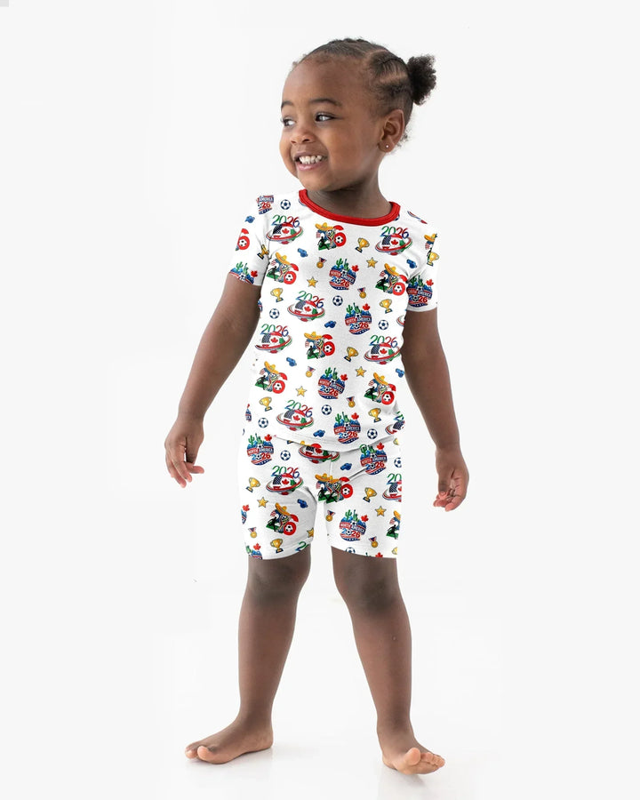 World Soccer North America 2026 Family Matching Bamboo Two Piece Short Sleeve Shorts Pajama Set