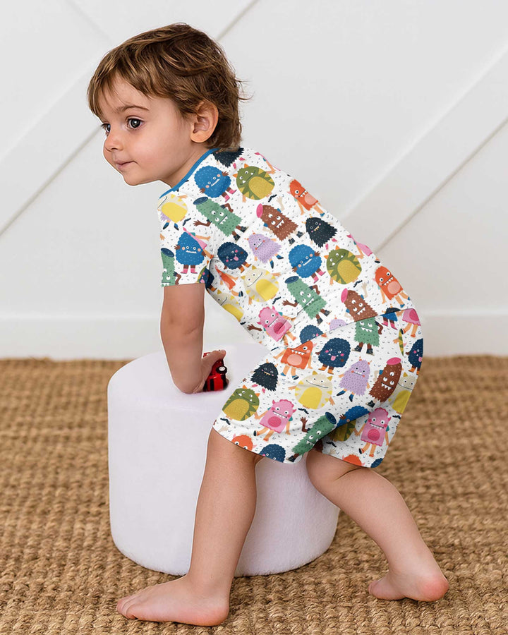 (Not So) Scary Monsters Bamboo Two Piece Short Sleeve Shorts Pajama Set
