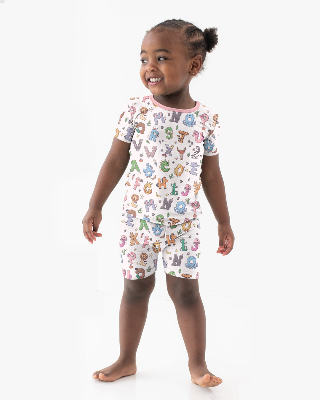 Animals Alphabet Bamboo Two Piece Short Sleeve Shorts Pajama Set