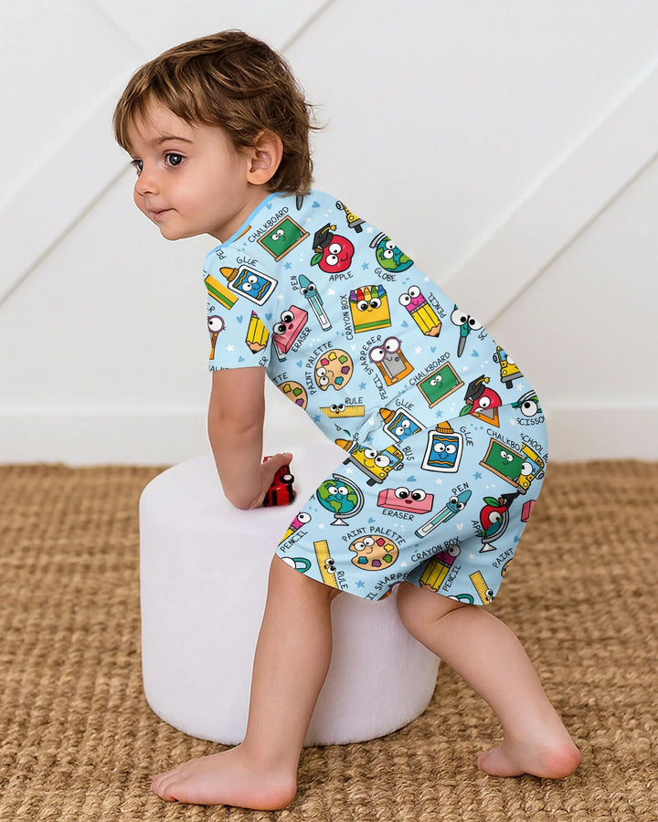 Happy School Pals Two Piece Short Sleeve Shorts Pajama Set