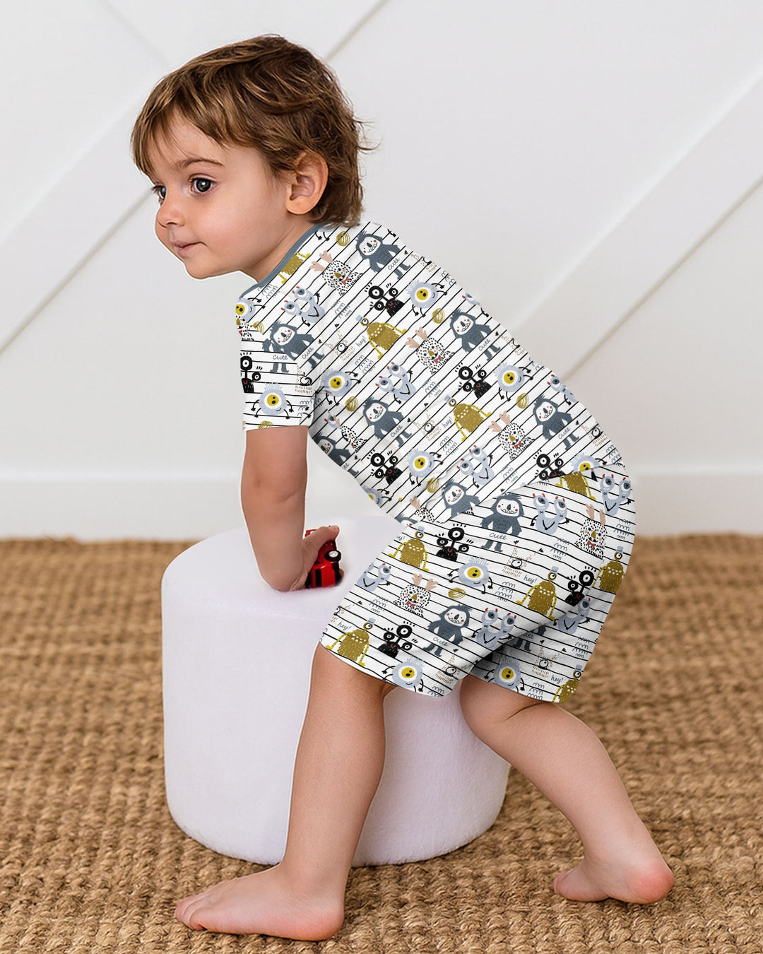 Playful Monster Friends Bamboo Two Piece Short Sleeve Shorts Pajama Set