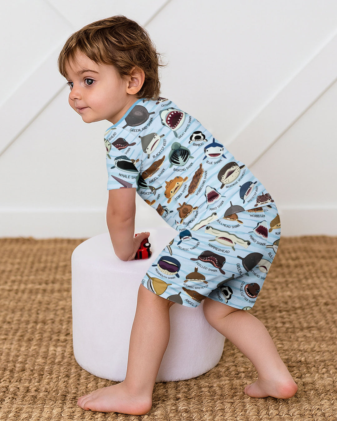 Shark Faces Bamboo Two Piece Short Sleeve Shorts Pajama Set
