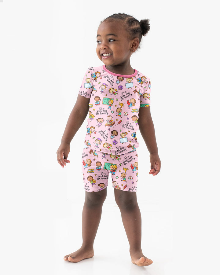 Little Learners Adventure Bamboo Two Piece Short Sleeve Shorts Pajama Set