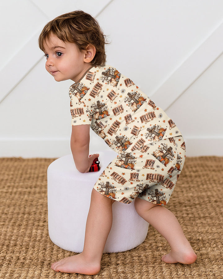 Floral Fall Give Thanks To The Lord Bamboo Two Piece Short Sleeve Shorts Pajama Set