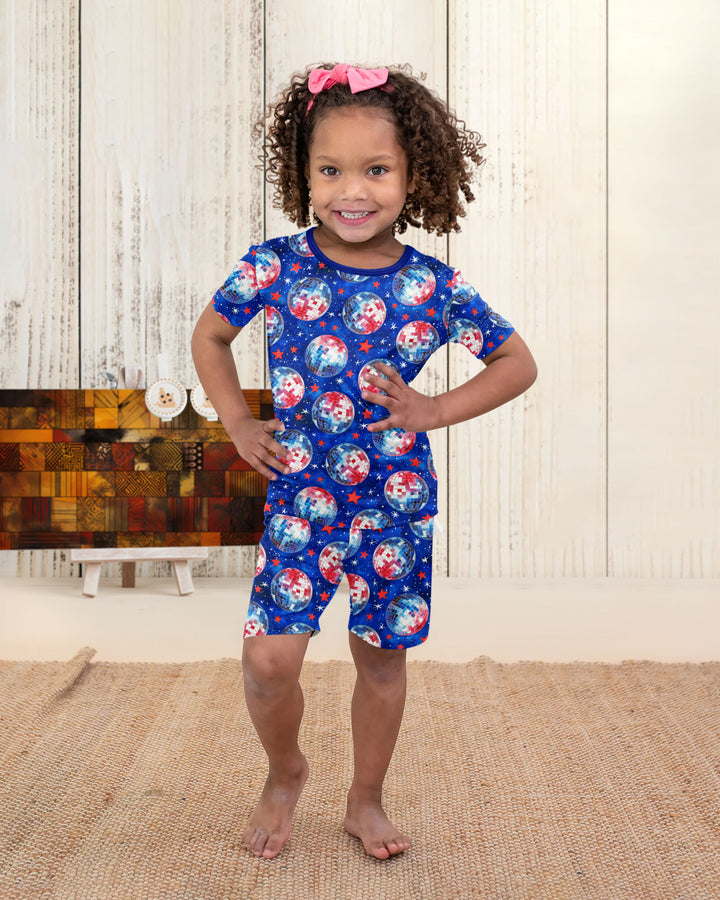 USA Disco Balls Bamboo Two Piece Short Sleeve Shorts Pajama Set