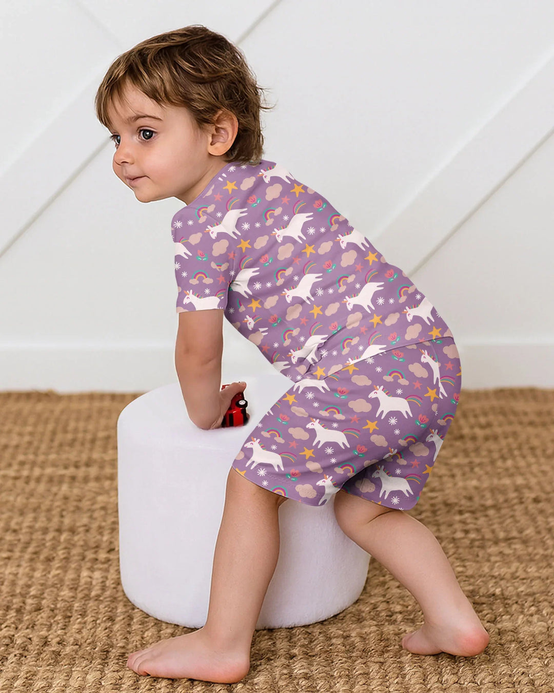 Lila Einhörner Bambus Zweiteiler Kurzarm Shorts Pyjama Set