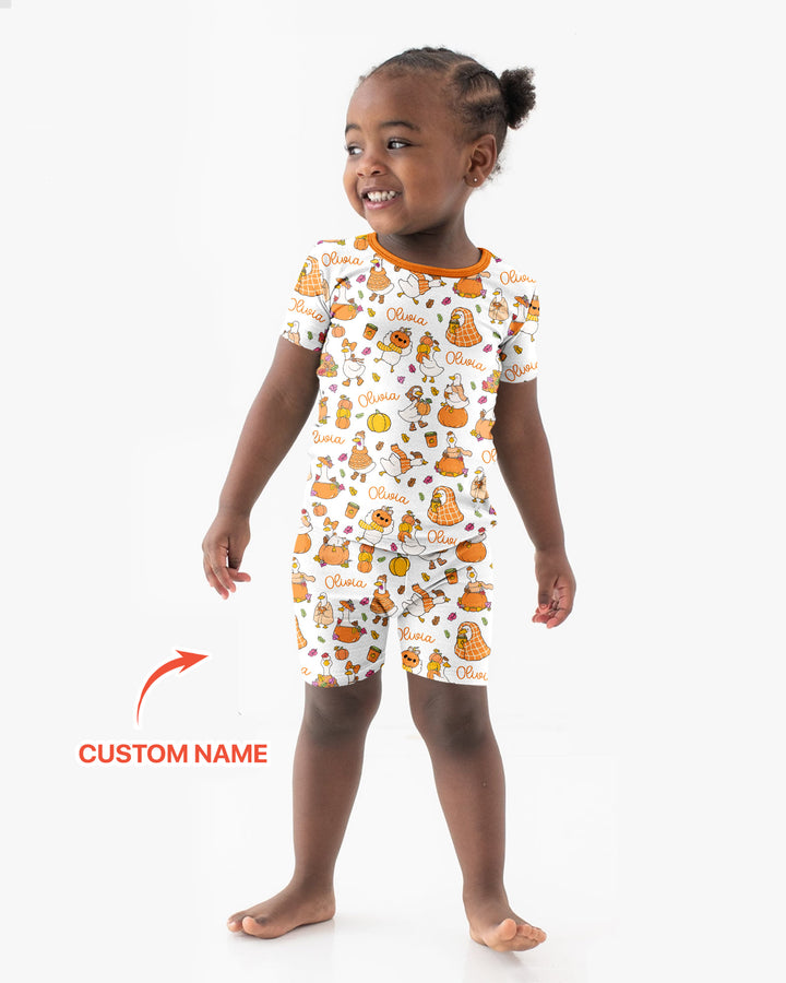 Fall Silly Goose Bamboo Two Piece Short Sleeve Shorts Pajama Set