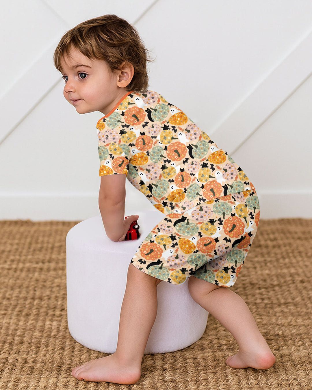 Floral Pumpkin Ghost Halloween Bamboo Two Piece Short Sleeve Shorts Pajama Set