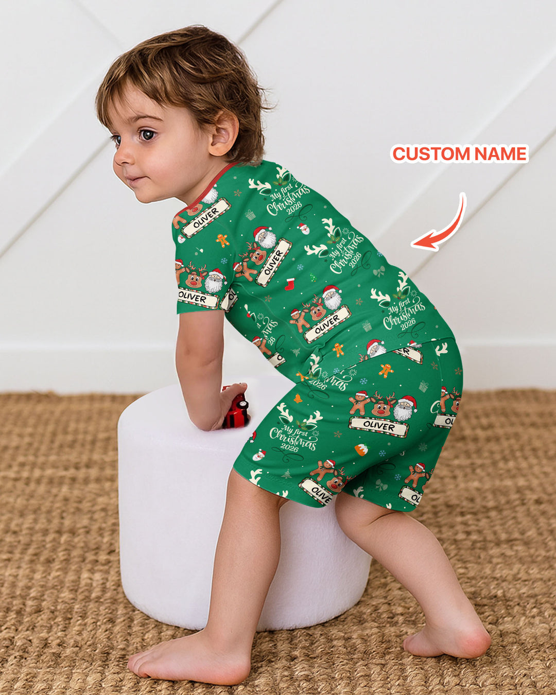 Custom Name Merry Christmas My Deer 2026 Bamboo Two Piece Short Sleeve Shorts Pajama Set