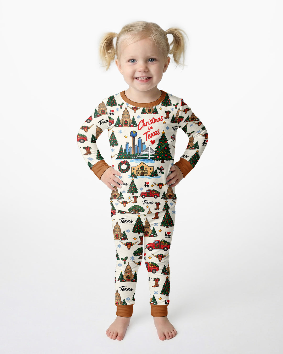 Christmas In Texas Bamboo Two Piece Long Sleeve Pajama Set
