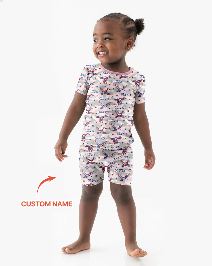Zweiteiliges Pyjama-Set mit kurzen Ärmeln und Shorts im Sommer-Design