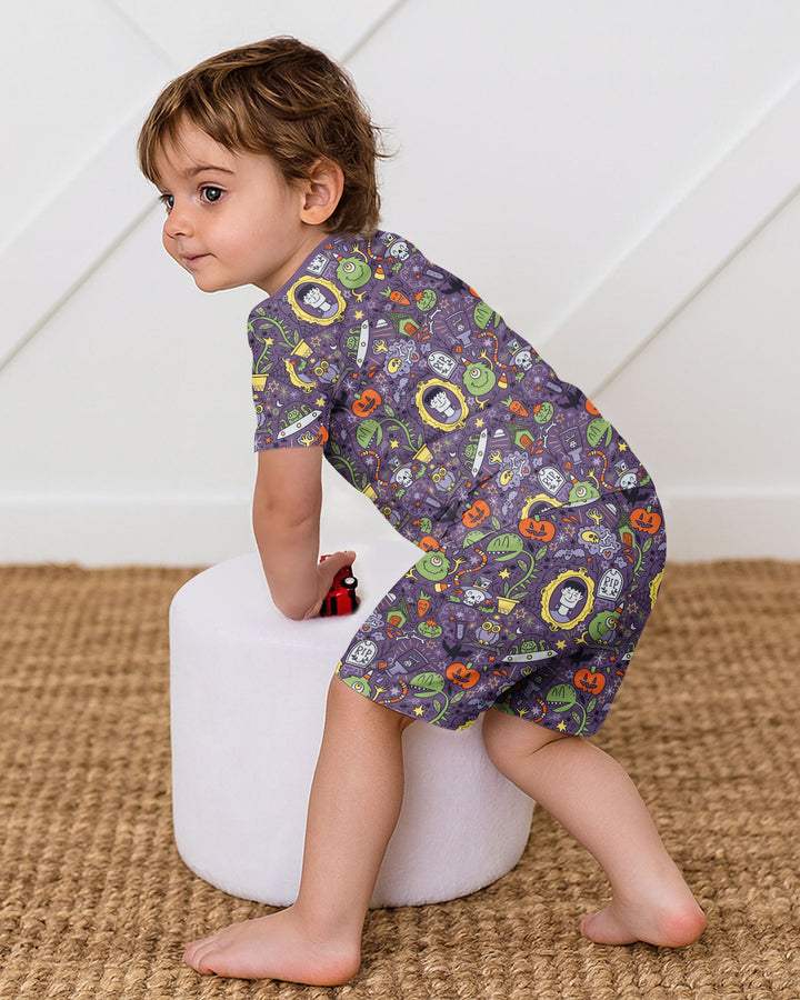 Halloween Monster Fun Bamboo Two Piece Short Sleeve Shorts Pajama Set
