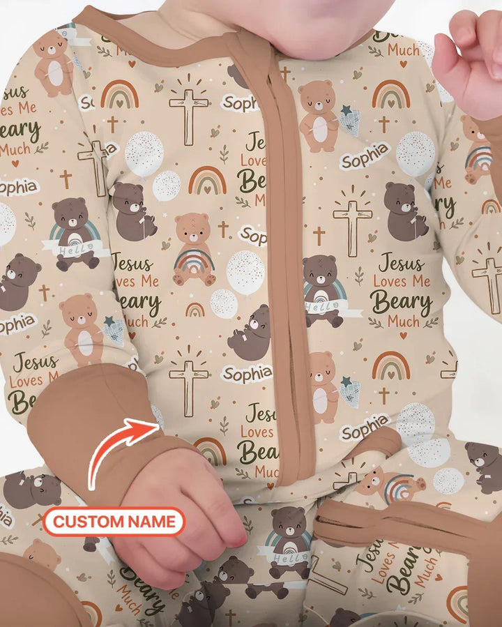 Custom Name Jesus Loves Me Beary Much Bamboo Convertible Zippy