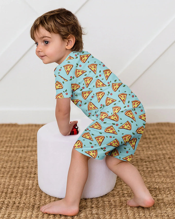 Pizza Doodle Bambus Zweiteiliges Kurzarm-Shorts-Pyjama-Set