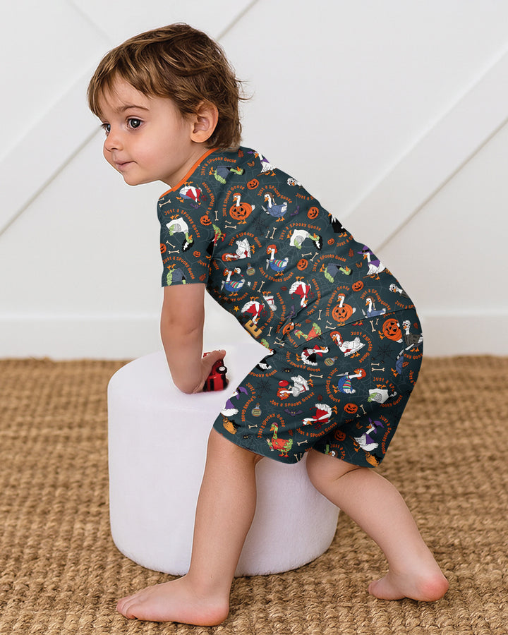 Just A Spooky Goose Family Matching Bamboo Two Piece Short Sleeve Shorts Pajama Set