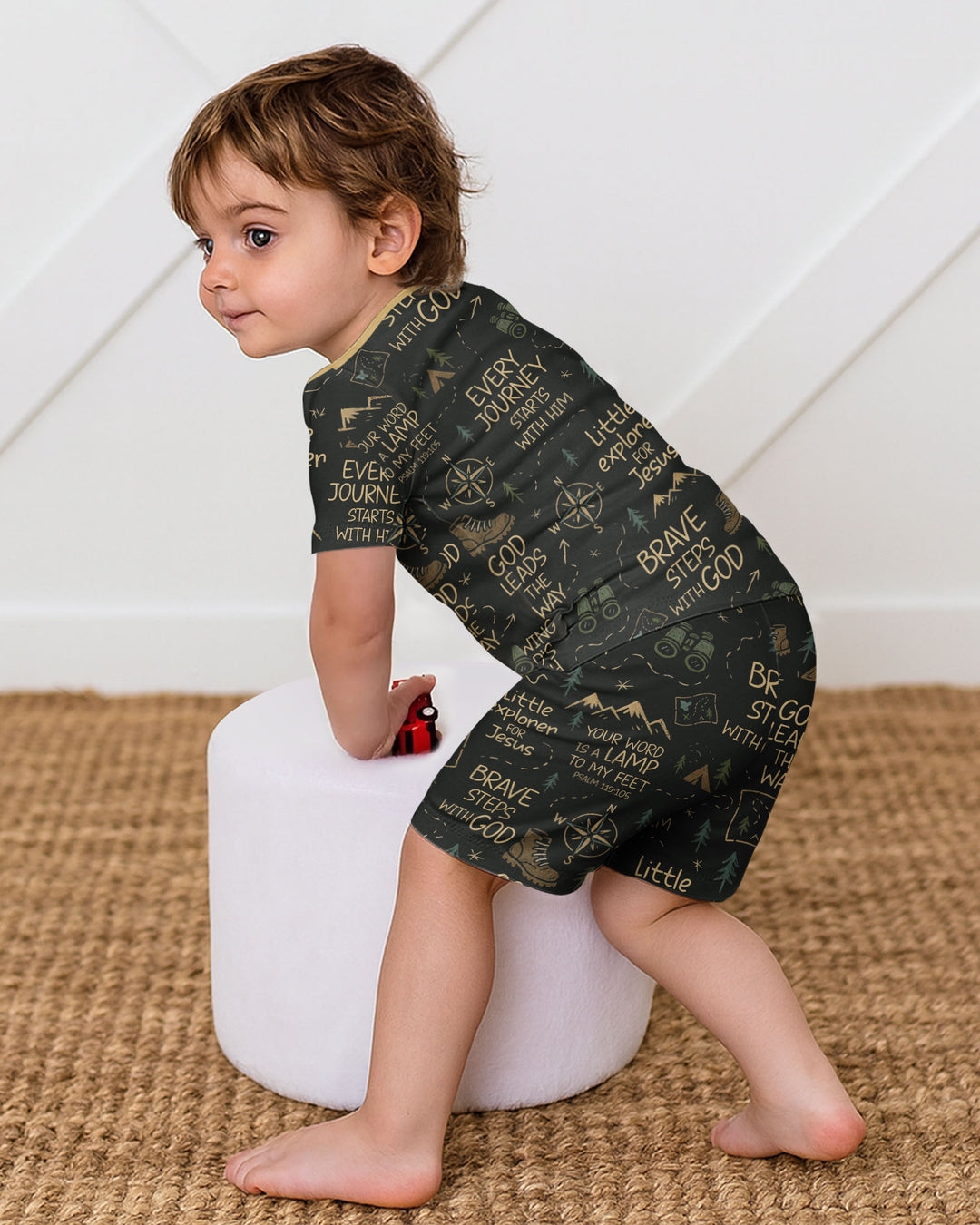 Little Explorer God Leads The Way Bamboo Two Piece Short Sleeve Shorts Pajama Set
