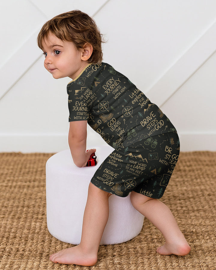 Little Explorer God Leads The Way Bamboo Two Piece Short Sleeve Shorts Pajama Set