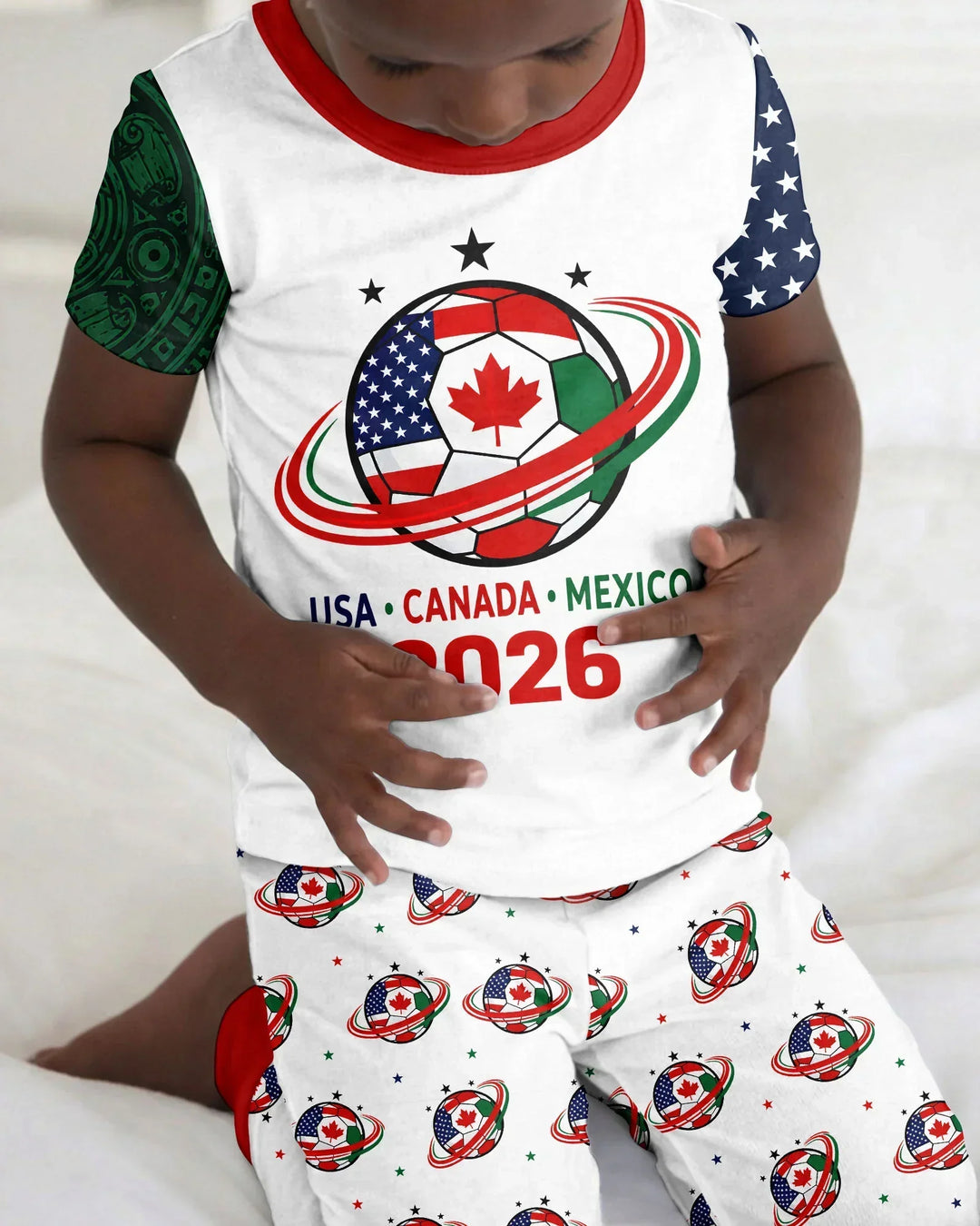 Soccer Cup USA Canada Mexico Bamboo Two Piece Short Sleeve Pajama Set