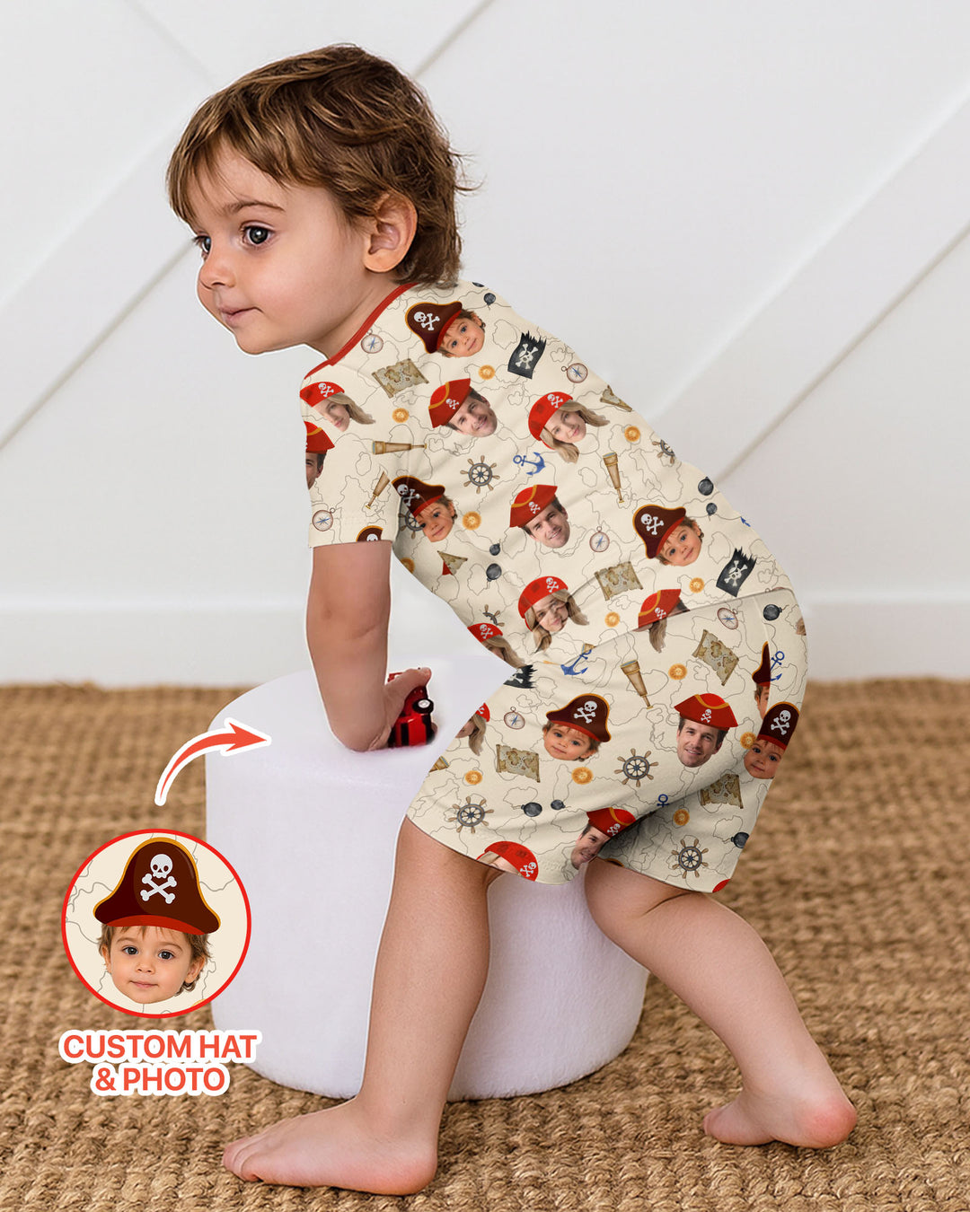 Custom Photo Treasure Map Adventures Family Matching Bamboo Two Piece Short Sleeve Shorts Pajama Set