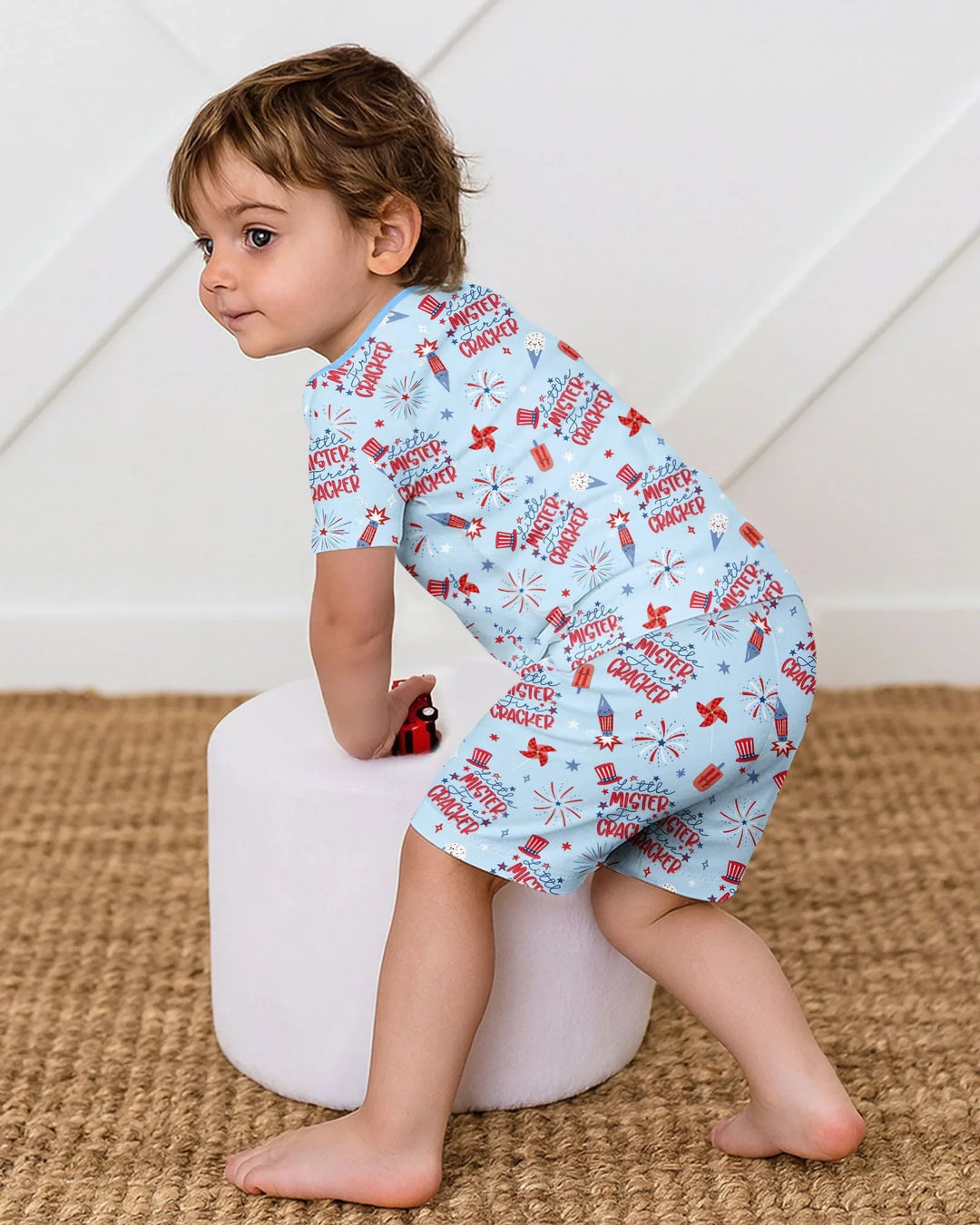 Little Miss Firecracker 4th July Bamboo Two Piece Short Sleeve Shorts Pajama Set