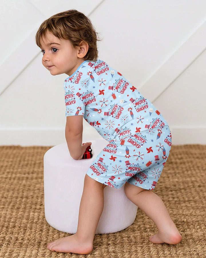 Little Miss Firecracker 4th July Bamboo Two Piece Short Sleeve Shorts Pajama Set